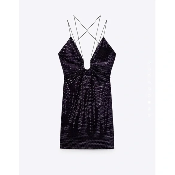 Blogger’s Favorite 🤩 Zara Purple Shiny Ring Detail Strappy Back Mini Dress - Picture 7 of 9
